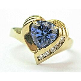 Heart Shape Tanzanite & Diamond Ring Solid 14Kt Yellow Gold 1.60Ct AAA / VS