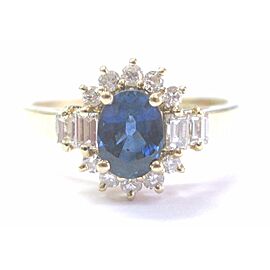 Fine Gem Blue Sapphire Diamond Solitaire With Accent Yellow Gold Ring 1.35Ct