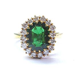 18Kt Tsavorite & Diamond Yellow Gold Solitaire W Accent Jewelry Ring 5.24Ct