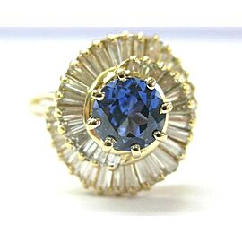 Tanzanite & Baguette Diamond Yellow Gold Ballerina Ring 18Kt 3.62Ct AAAA/VS