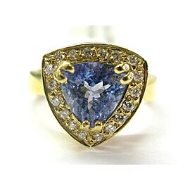 18Kt Natural Trillion Tanzanite & Diamond Yellow Gold Ring 2.15Ct