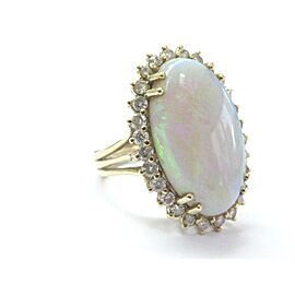 Fine Opal Diamond Solitaire W Accent Yellow Gold Ring