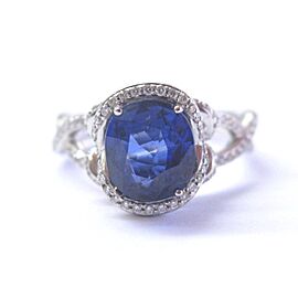 18Kt Gem Blue Sapphire & Diamond Solitaire With Accent Jewelry Ring 3.45Ct