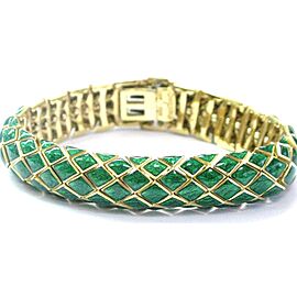 David Webb SOLID 18Kt Green Enamel Yellow Gold Bracelet 7"