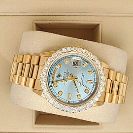 Rolex President Day-Date 36mm Ice Blue Diamond Dial/Bezel Yellow Gold Watch