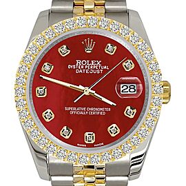 Rolex Datejust Diamond Bezel/Red MOP Jubilee Watch