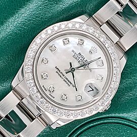 Rolex Datejust Midsize 31mm 1.52ct Bezel/White MOP Diamond Dial Oyster Watch