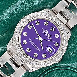 Rolex Datejust Midsize 31mm 1.52ct Bezel/Pastel Purple Diamond Dial Oyster Watch