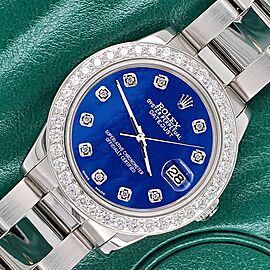 Rolex Datejust Midsize 31mm 1.52ct Bezel/Royal Blue MOP Dial Oyster Watch