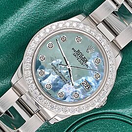 Rolex Datejust Midsize 31mm 1.52ct Bezel/Tahitian Blue Diamond Dial Oyster Watch