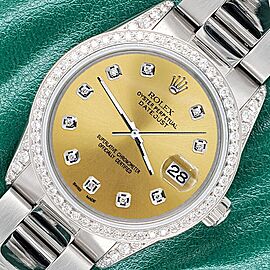 Rolex Datejust 36mm 1.95CT Diamond Bezel/Lugs/Champagne Dial Steel Oyster Watch