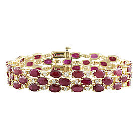 37.96 Carat Ruby 14K Yellow Gold Diamond Bracelet