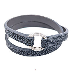 Aaron Basha Dark Grey Stingray Double Wrap Bracelet with 18k White Gold Diamond Clasp