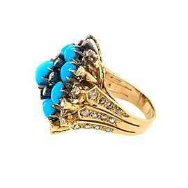 18 Karat Gold Turquoise and Rose Cut Diamond Ring