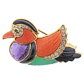 Van Cleef & Arpels Coral Onyx Amethyst Diamond Chrysoprase Gold Duck Brooch