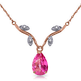 14K Solid Rose Gold Necklace withNatural Diamond & Pink Topaz