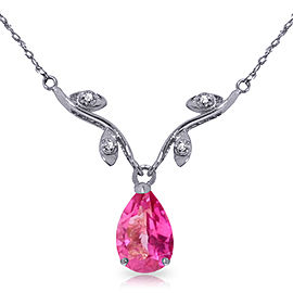 1.52 CTW 14K Solid White Gold Naturalive Moment Pink Topaz Diamond Necklace