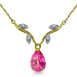 1.52 CTW 14K Solid Gold Burning Heat Pink Topaz Diamond Necklace