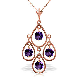 14K Solid Rose Gold Necklace with Natural Purple Amethysts