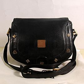 MCM Studded Messenger Cross Body 868826 Black Leather Shoulder Bag