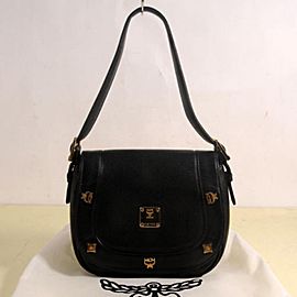 MCM Studded Flap 869172 Black Leather Shoulder Bag