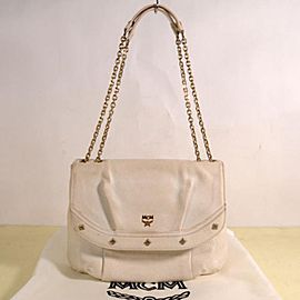 MCM Studded Chain Flap 869245 White Leather Shoulder Bag