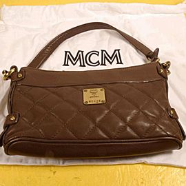 MCM Quilted Baguette 869321 Brown Leather Shoulder Bag