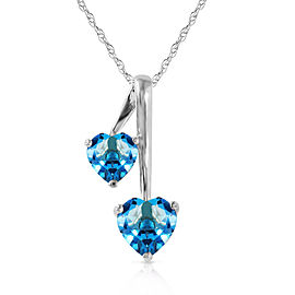 1.4 CTW 14K Solid White Gold Hearts Necklace Natural Blue Topaz