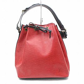 Louis Vuitton Bucket Bicolor Epi Black Petit Noe Drawstring Hobo 869538 Red Leather Shoulder Bag