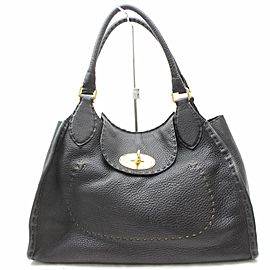 Fendi Selleria Turnlock 869639 Black Leather Shoulder Bag