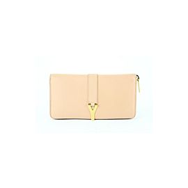 Saint Laurent Peach Blush Classic Y Ligne Zip-around Wallet 13me0109 Beige Leather Clutch