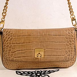 MCM Crocodile Embossed Chain Flap 869875 Brown Leather Shoulder Bag