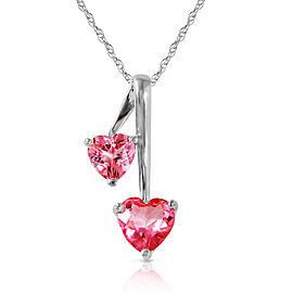 1.4 CTW 14K Solid White Gold Hearts Necklace Natural Pink Topaz