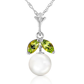 2.2 CTW 14K Solid White Gold Necklace Natural pearl Peridot