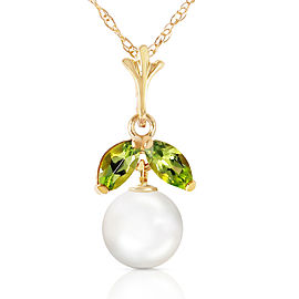 2.2 CTW 14K Solid Gold Necklace Natural pearl Peridot