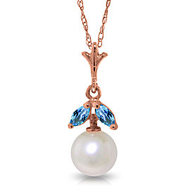 14K Solid Rose Gold Necklace with Natural pearl & Blue Topaz