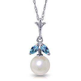 2.2 CTW 14K Solid White Gold Necklace Natural pearl Blue Topaz