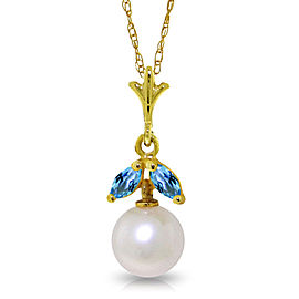 2.2 CTW 14K Solid Gold Necklace Natural pearl Blue Topaz