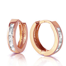 1.2 CTW 14K Solid Rose Gold Hoop Huggie Earrings White Topaz