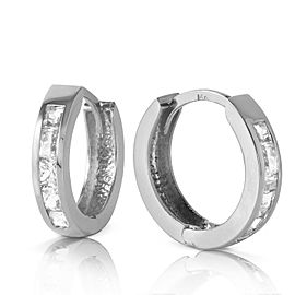 1.2 CTW 14K Solid White Gold Hoop Huggie Earrings White Topaz