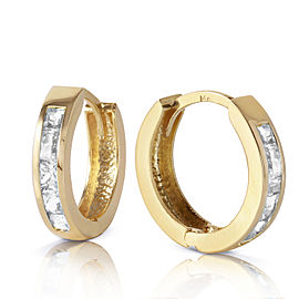 1.2 CTW 14K Solid Gold Hoop Huggie Earrings White Topaz