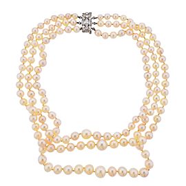 Raymond Yard Art Deco Pearl Diamond Platinum Multi Strand Necklace