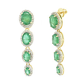 14KT Yellow Gold Emerald and Diamond Dangle Earrings