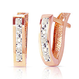 1.2 CTW 14K Solid Rose Gold Oval Huggie Earrings White Topaz