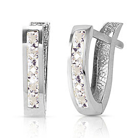 1.2 CTW 14K Solid White Gold Oval Huggie Earrings White Topaz