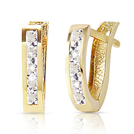 1.2 CTW 14K Solid Gold Oval Huggie Earrings White Topaz