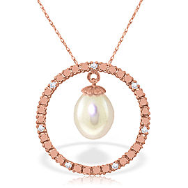 14K Solid Rose Gold Diamonds & pearl Circle Of Love Necklace