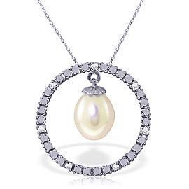 4.1 CTW 14K Solid White Gold Diamond pearl Circle Of Love Necklace