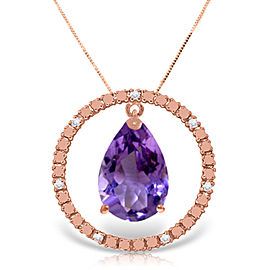 14K Solid Rose Gold Diamonds & Amethyst Circle Of Love Necklace