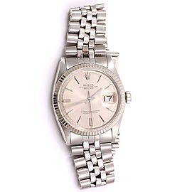 Rolex Datejust 1601 Stainless Steel & 18K White Gold Silver Stick Pie Pan Dial Vintage 36mm Mens Watch